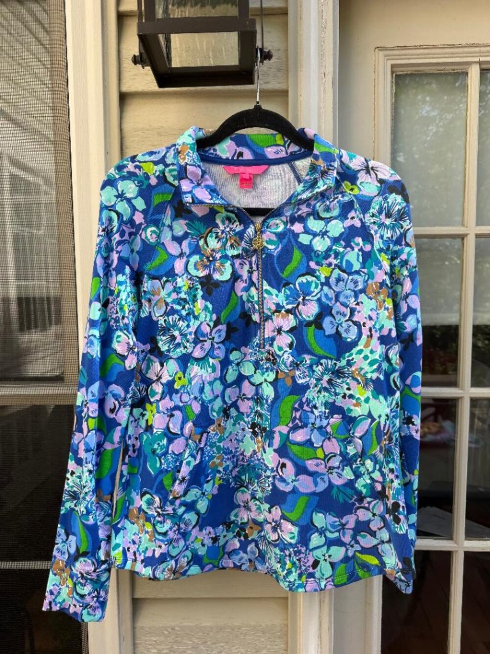 NWOT Lilly Pulitzer UPF 50+ Skipper Popover Blue Grotto Twilight Tropics, Size S